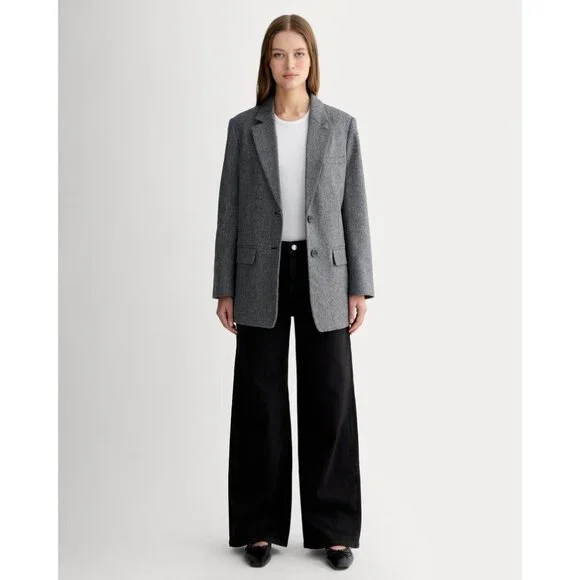 Everlane The Oversized Blazer in Wool Gray Herringbone size 10 - Picture 2 of 9
